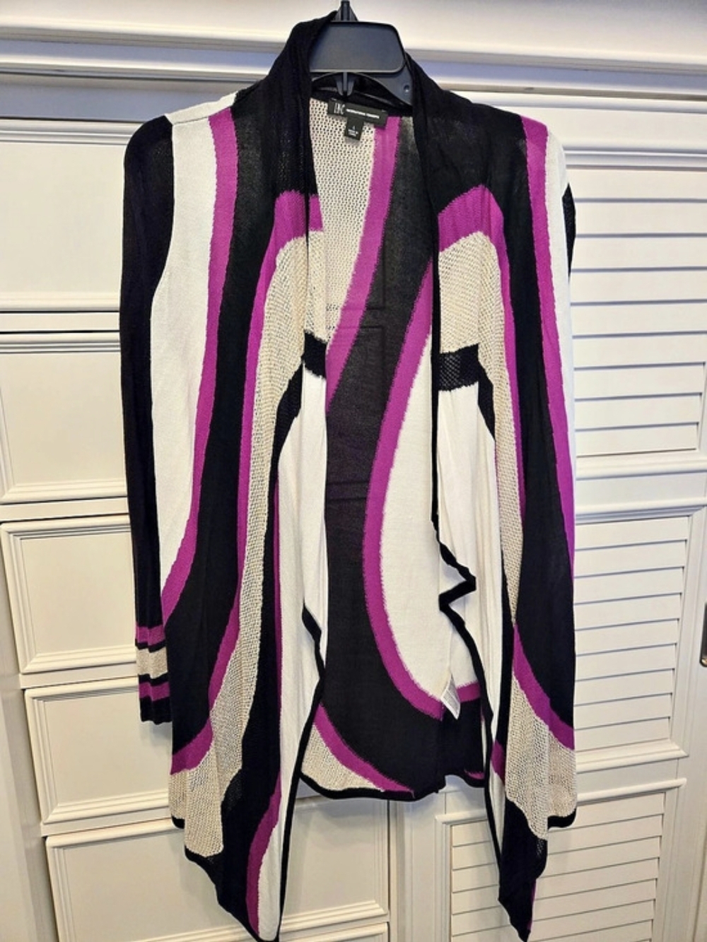 INC International Concepts Abstract Open Front Cardigan in Black & Pink Size